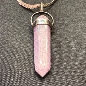 Elegant Silver Necklace with polished Lavender Crystal Pendant.